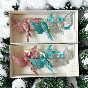Simply Shabby Chic Christmas Glitter Bird Ornaments Vintage 2005 - Set Of 6